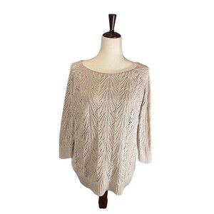 St. Johns Bay Pull Over Open Knit Sweater XL Classic Beige Seashell Crochet